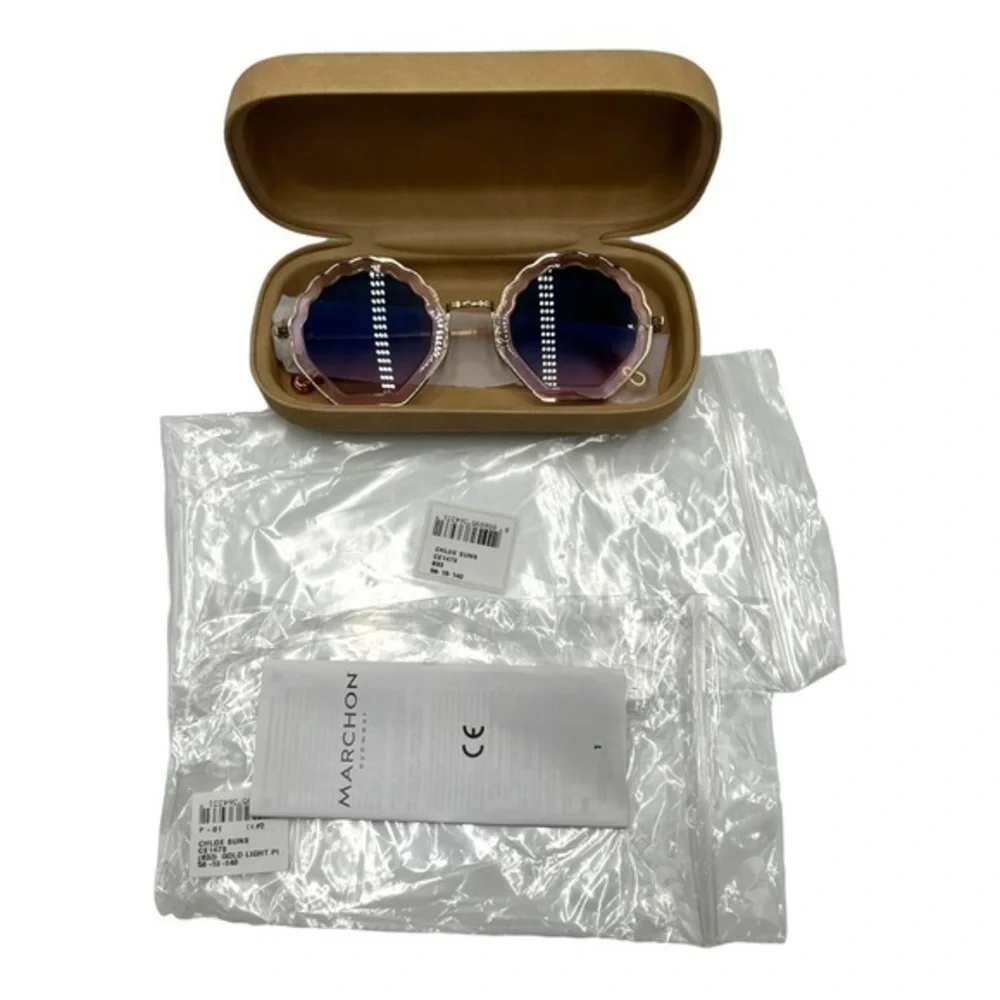 RARE Chloe Tally 56mm Scalloped Sunglasses Gold Pink Gradient Blue NWT